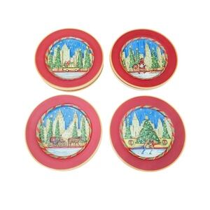 Sango Christmastime Plate Set, NYC Holiday‎ Serveware, Chuck Fischer, Set of 4